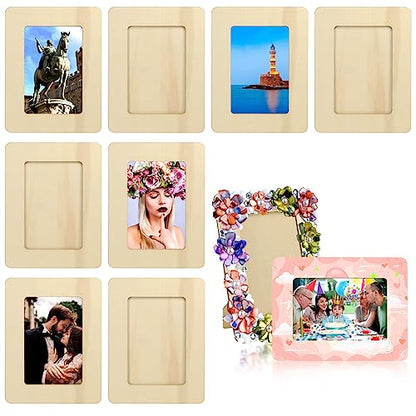 Vmiapxo 10 Pack Unfinished Wooden Picture Frames for 5" x 7" Photos, Standing Postcard Picture Frame Set DIY Keepsake Kit Decoratable Coards for - WoodArtSupply