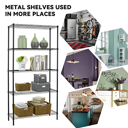 Wire Shelving Unit, 5 Shelf Metal Storage Rack NSF Certified Storage Rack 36" W x 14" D x 72" H 1250Lbs Capacity Garage Shelving Adjustable Heavy Dopinmin