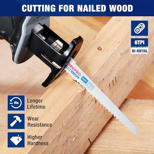 WORKPRO 10-Piece Reciprocating Saw Blade Set, BIM Saw Blades for Metal/Nailed Wood Cutting, Organizer Case Included WORKPRO