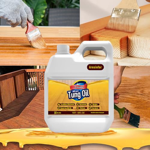 32 oz 100% Pure Tung Oil for Wood Finishing, Food Safe, Natural Pure Tung Oil with Good Penetration, Premium Waterproof Natural Wood Finish and - WoodArtSupply