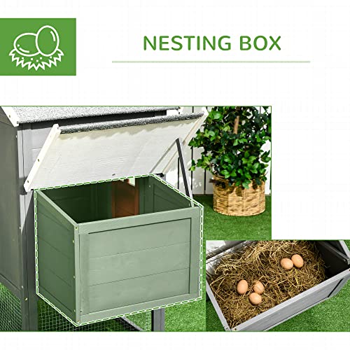 PawHut 118" Extra Large Chicken Coop with Asphalt Roof, Wooden Hen House with Slide-Out Tray, Quail Hutch with Nesting Box, Gray PawHut