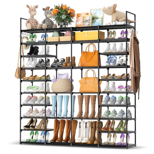 Kottwca 4 Row 10 Tier Large Shoe Rack Organizer for Closet Entryway, 72-80 Pair Shoe Boot Storage Rack, Metal Shoe Shelf Big Vertical Stackable Shoe Kottwca