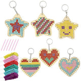 VKPI Wooden Cross Stitch Kits for Kids, Make Your Own 6 Cross Stitching Keyrings, Wood Sewing Kit, Arts & Crafts Stars, Hearts Ornaments, Plastic VKPI