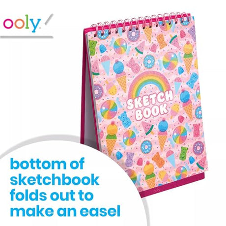 OOLY Sketch and Show Standing Sketchbook with 45 Large 10.5 x 8" Pages, Perforated to be Easily Removed, 120 GSM/ 32lb, Perfect for Markers, Colorerd Ooly