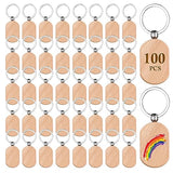 Voittozege 100 Pcs Wooden Keychain Blanks Wood Key Chain Bulk Rounded Square Wooden Blank Keychains Unfinished Blanks Wood Keychains Blank Wooden Key Voittozege