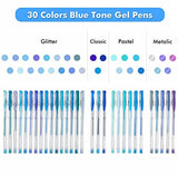 Shuttle Art 60 Pack Blue Tone Gel Pens, 30 Blue Tone Gel Pens with 30 Refills for Adults Coloring Books Journaling Drawing Nature, Landscapes, Shuttle Art
