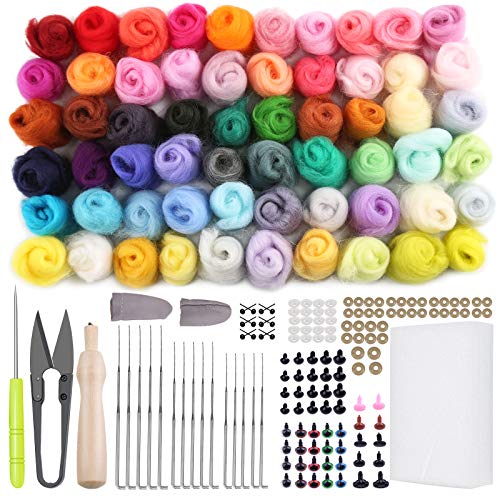 JUPEAN Felting Kit, Needle Felting Kit for Beginner, 60 Colors Wool Roving, Wool Felting Tool Kit with Felting Needles, Foam Mat, Needle Felting JUPEAN
