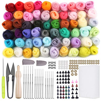 JUPEAN Felting Kit, Needle Felting Kit for Beginner, 60 Colors Wool Roving, Wool Felting Tool Kit with Felting Needles, Foam Mat, Needle Felting