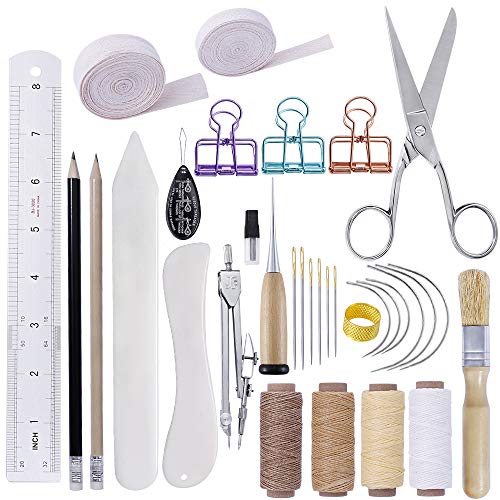BUTUZE 32 Pieces Hand Bookbinding Tools, Bookbinding Kit for Beginners,Complete Bookbinding Tool Kit with Bookbinding Waxed Thread,Sewing Needles for BUTUZE