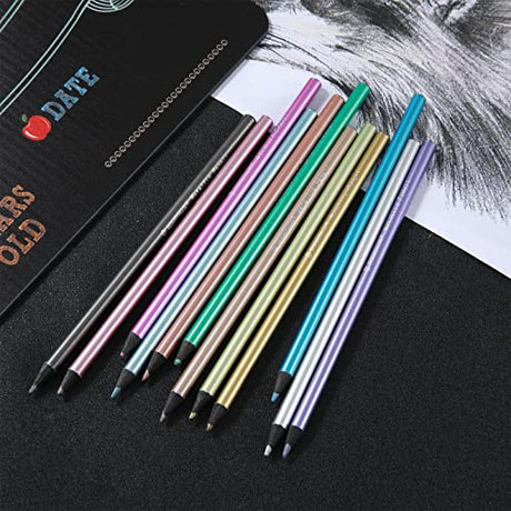 Zhehao 24 Pcs Metallic Colored Pencils Wood Drawing Pencils 12 Assorted Colors Sketching Pencil Colorful School Supplies for Art Drawing Kids Zhehao