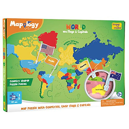 Imagimake Mapology World Map Puzzle - Includes Country Flags & Capitals | Educational Toys for Kids 5-7 | Fun Jigsaw Puzzle for Girls & Boys Toy Age - WoodArtSupply