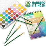 Norberg & Linden Watercolor Paint Set - 36 Premium Paints - 12 Page Pad - 6 Brushes - Painting Supplies with Palette, Watercolors, Art Pad Paper and Norberg & Linden