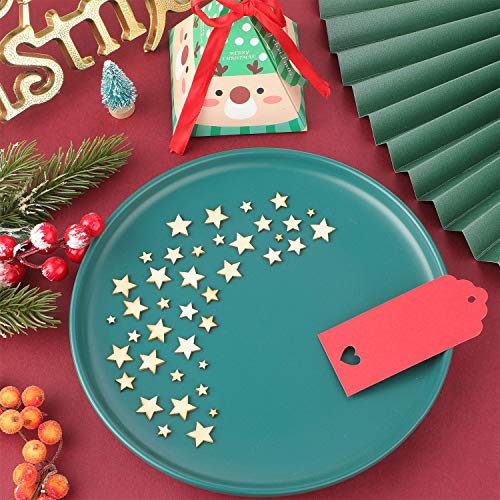 500 Pieces Wooden Stars Mixed Size Wood Stars Cutout Shape with 4 Sizes Mixed for Christmas Flag Winter Party Decoration Art Craft Sewing Model