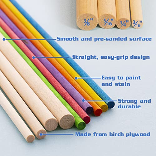 BAZIC Wooden Dowel Rods Wood Sticks, 3/8" x 12" Round Natural Color Hardwood Stick, Unfinished Wood for Crafts Lollipops Cake Support (6/Pack), - WoodArtSupply