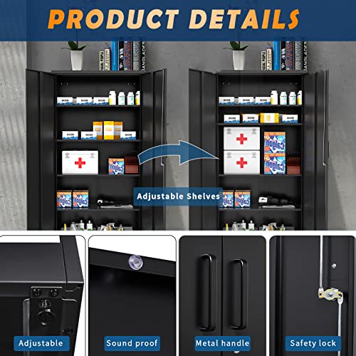 Yizosh Metal Garage Storage Cabinet with 2 Doors and 5 Adjustable Shelves - 71" Steel Lockable File Cabinet,Locking Tool Cabinets for