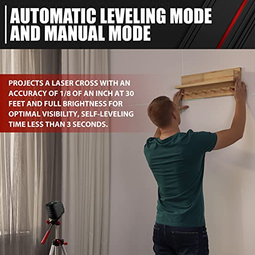 Laser Level,100ft/30m Self-Leveling Laser Level,Green Cross Line Laser,Vertical and horizontal lines,3 Brightness Adjustment,Rotates 360 C&T