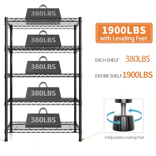 Hodonas Metal Shelving Unit with Wheels, 5-tier Wire Shelving with Adjustable Shelves for Storage, Freestanding Heavy Duty Metal Wire Storage Shelf Hodonas
