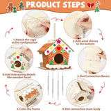 3 Sets Christmas Craft Houses Kits, Make Your Own Gingerbread Wooden Christmas Houses Bird Feeder & Wind Chime Kit, Wooden Painting Arts and Crafts QOUBAI