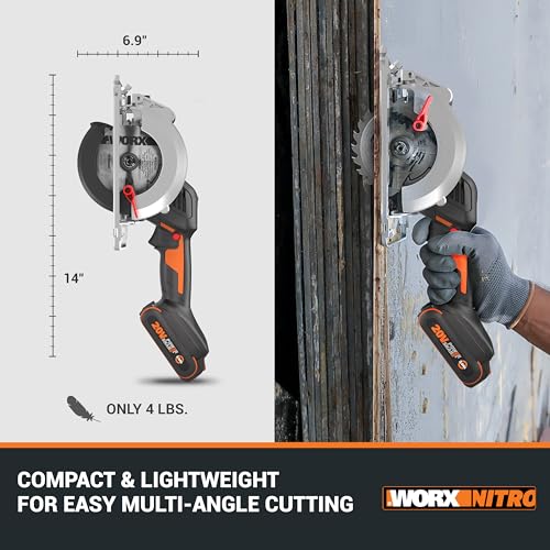 Worx Nitro 20V Brushless 4-1/2" Cordless Circular Saw, Compact Circular Saw, Up to 6,900 RPM, 0-46° Bevel Cuts, Circular Saw Cordless WX531L – WORX