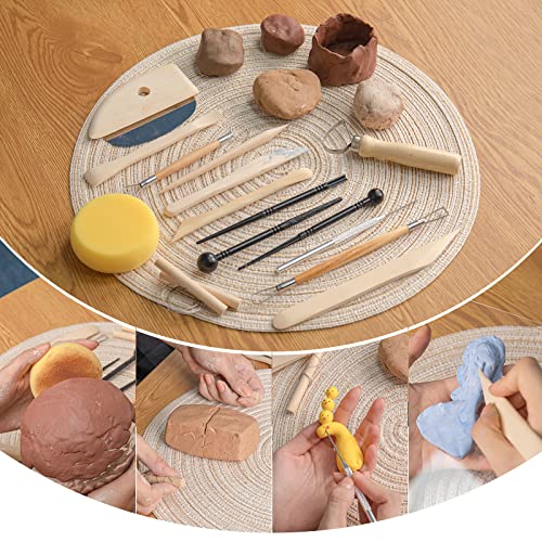 KACOLA Pottery Tool Kit, 17pcs Polymer Clay Tools, Modeling Clay Sculpting Tools Kit, Ceramics Tools, Trimming, Embossing Pattern, Smooth Wooden KACOLA