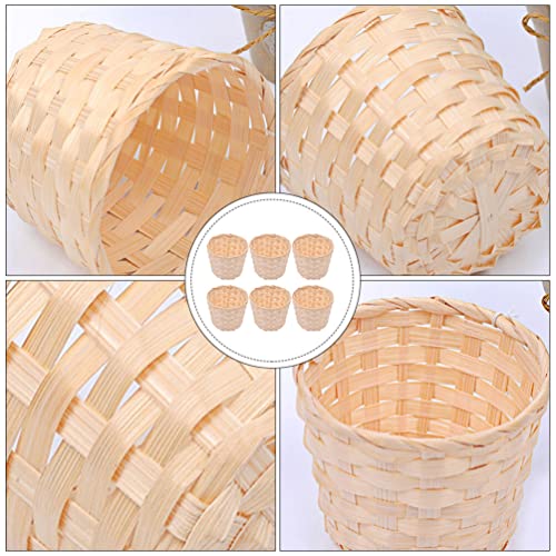 Zerodeko 12 PCS Miniature Artifical Wood Woven Baskets, Mini Woven Baskets Party Favor, Mini Woven Baskets Without Handles for Home Office Table Zerodeko