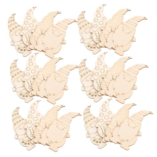 VOSAREA 40pcs Dwarf Wood Chips Wood Gnome Hanging Ornament Unfinished Wooden Gnomes Unfinished Wood Gnome Xmas Wood Cutouts Unfinished Wood Cutouts VOSAREA