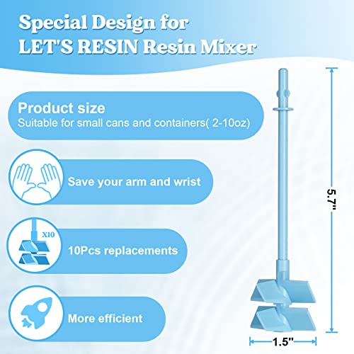 LET'S RESIN Resin Mixer Paddles, 10pcs Durable Epoxy Mixer Attachment with Minimizing Bubbles, Reusable and Easy to Use Mixing Paddle for LET'S RESIN