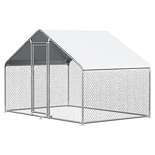 Chicken Coop Large Metal Chicken House/Pen for 6/10 Chickens Poultry Cage with Waterproof Cover for Rabbits Duck Walk-in Chicken Run for Yard Outdoor