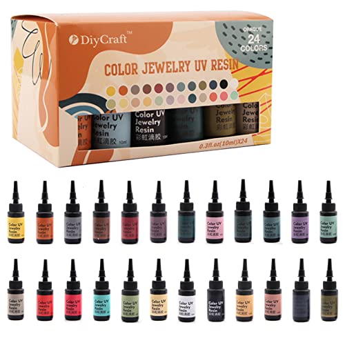 DIYcraft Colored UV Resin - 24Colors (M-24Colors) UV Light Curing Ultraviolet Cure Resin Glue for Small UV Resin Molds, Jewelry Making - DIYcraft