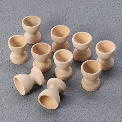 Kisangel 10pcs Unfinished Wood Easter Egg Stand Wooden Egg Cup Holders Easter Egg Holders for Diy Easter Decoration(Wooden Egg Tray) - WoodArtSupply