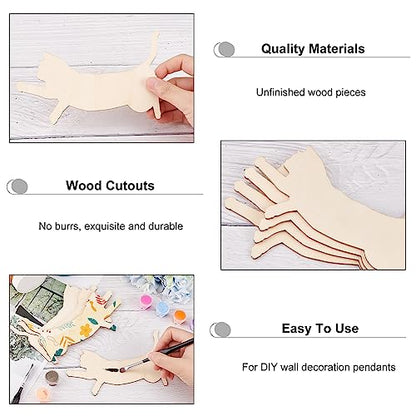 OLYCRAFT 4Pcs Unfinished Wood Pieces 5.8x4.3 Inch Cat Wood Pieces Cat Cutout Unfinished Wood Undyed Wood Cat Slices Blank Wood Slices for DIY Crafts