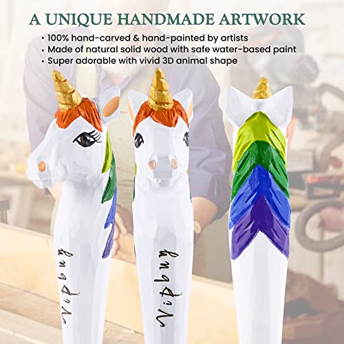 VIPbuy 2 Count 100% Handmade Wood Carved Gel Ink Pens -Novelty Refillable Writing Pens Office School Supplies Birthday Christmas Gift, Unicorn VIPbuy
