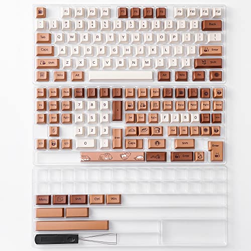 YUNZII Coffee Cat Dye Sub PBT Keycaps,152 Full Keys Dye Sublimation PBT Custom Keycaps with Key Puller for Cherry Gateron MX Switches Mechanical YUNZII