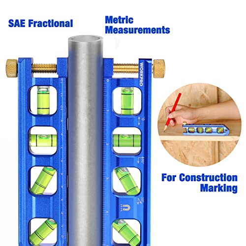 WORKPRO Conduit Bending Level, Magnetic Torpedo Level, Pipe Level, Bubble Vials for 0°/90°/30°/45° Measurements, Aluminum Alloy Construction, - WoodArtSupply