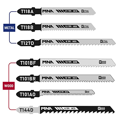 MNA Multi-Purpose Jig-Saw Blades, 50 Pieces, Assorted Jig Saw Kit Value Pack for Wood, Plastic and Metal Cutting with Carry Case MNA