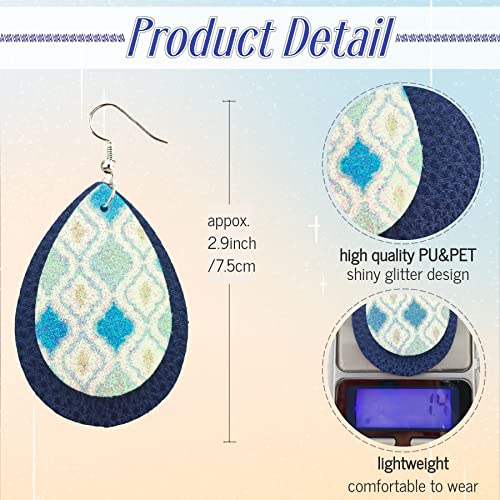 SHUANGART 194 Pcs Sublimation Blank Sparkly Glitter Faux Leather Earrings Kit, Blank Vivid Shiny Solid Pattern Earrings with Sublimation Paper for ROORUZ
