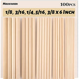 Moukiween Wooden Dowel Assorted Sizes Wooden Dowel Rods for Crafting 1/8, 3/16, 1/4, 5/16, 3/8 x 6 Inch Wood Dowels,Unfinished Natural Wooden Sticks Moukiween