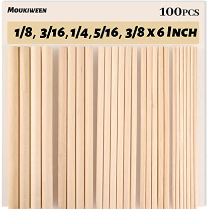 Moukiween Wooden Dowel Assorted Sizes Wooden Dowel Rods for Crafting 1/8, 3/16, 1/4, 5/16, 3/8 x 6 Inch Wood Dowels,Unfinished Natural Wooden Sticks - WoodArtSupply