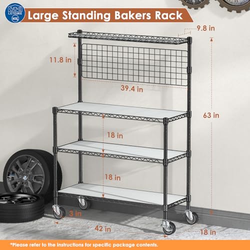 Leteuke NSF Certified 4-Tier Rolling Kitchen Bakers Rack with Adjustable Shelves and 20 S-Hooks Leteuke