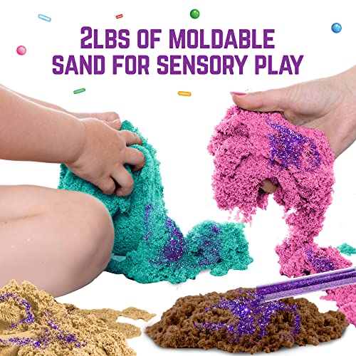 GirlZone Sweet Cakes Play Sand Kit, Fun Sand Box Toys Kit with 2lbs Moldable Sensory Sand and 17 Sandbox Sand Tools, Fun Sand Toys for Toddlers Age GirlZone
