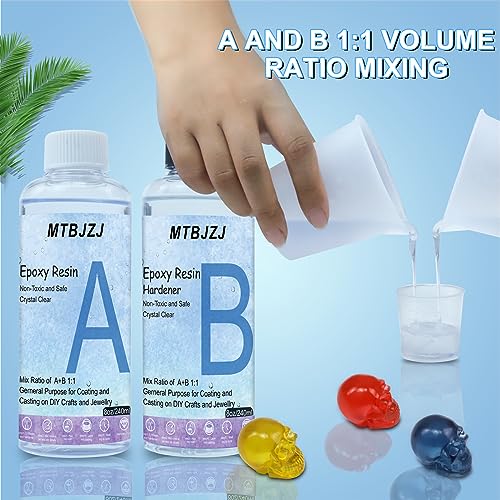 16OZ Quick Curing Epoxy Resin Kit - 4 Hrs Demold Upgrade - Clear & Bubble Free Epoxy - Fast Demold 1:1 Mix Resin - High Hardness for Art, Jewelry, MTBJZJ