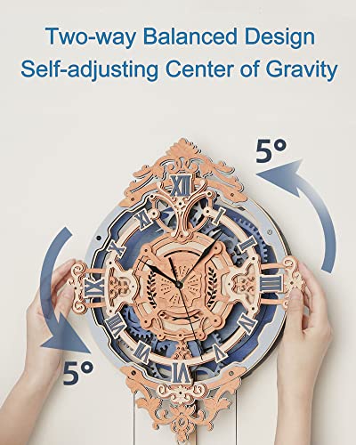 ROBOTIME Clock Wooden Puzzle, 3D Puzzle for Adults Wooden Metal Mechanical Model Clock Kits to Build, Hobbies Gift for Men Aesthetic DIY Decoration ROBOTIME