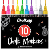 Chalkola Liquid Chalk Markers Erasable (10 Pack) w/Gold & Silver - Washable Paint Chalk Pens for Chalkboard Signs, Blackboard, Car Window, Bistro, Chalkola