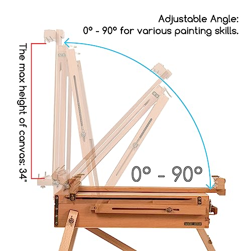 MEEDEN French Easel, Large Sketchbox Easel - Foldable Portable Beechwood Field Art Easel with Drawer, Palette & Metal Tray for Professionals, Artists MEEDEN