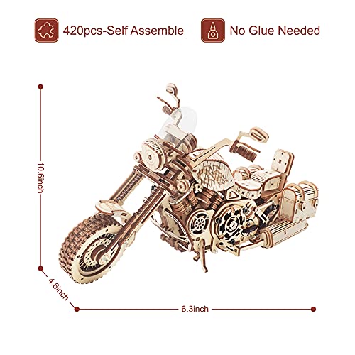 Rowood 3D Puzzles for Adults, Model Car Kits, Wooden Model Kit for Adults to Build,DIY Motorcycle Mechanical Gears Building Set Toys for Boys,
