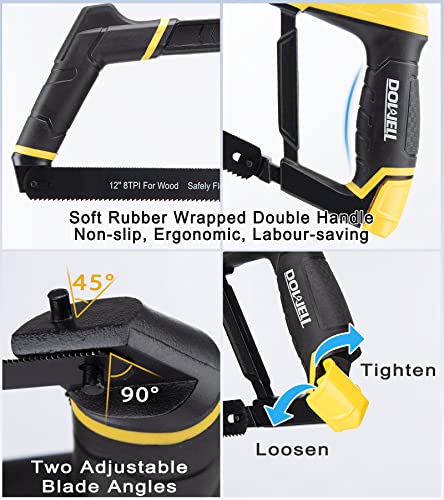 DOWELL Hacksaw Frame Set Heavy Duty Handsaw 12-inch 10-inch 6-inch Mini Hacksaw Hand Saw 8 Extra Blades Multi-function for Metal Wood PVC Pipes DOWELL