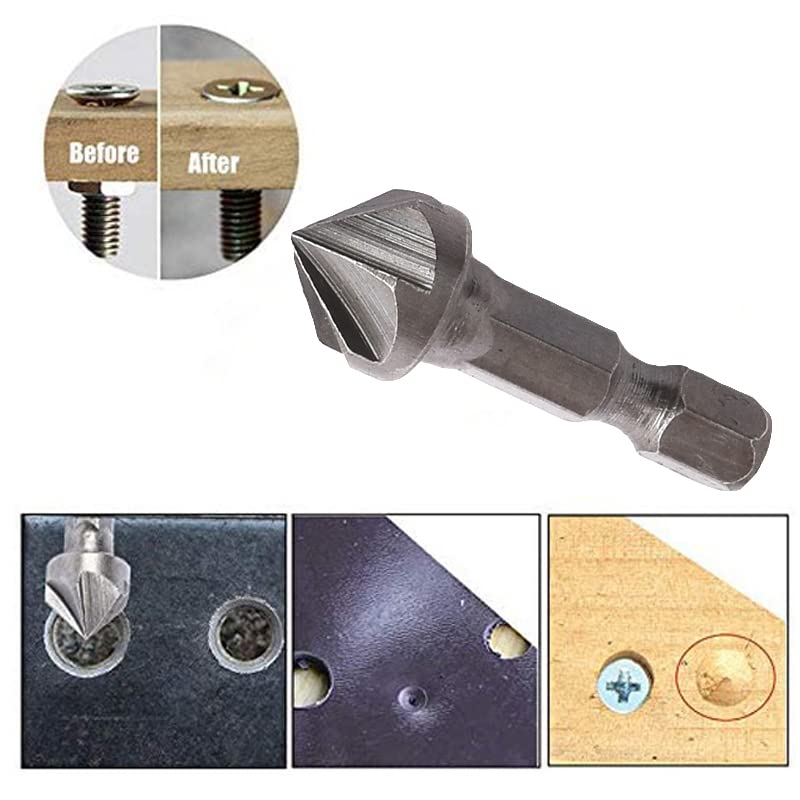 TorSor 3 Pack Countersink Drill Bit Chamfer Bits 6 Flute for 6.35mm 1/4'' Hex Shank Burr Removal Holes Shaping Trimming Opener Tool Polish Knife TorSor