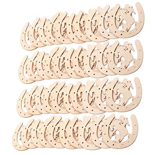 COHEALI 48pcs Horseshoe Chips Unfinished Horseshoe Slice Wood Horse Unfinished Horseshoes Cutout Horseshoe Shape Charms Wooden Playset DIY Wooden - WoodArtSupply