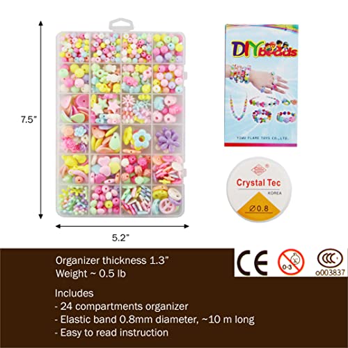 Jewelry Making kit Beads for Bracelets Making kit for Girls. 500+ Pieces Variety Shapes and Colors Perfect Toys for Girls Kids Age 4-6-8-10-12 DAZZLINGKIT