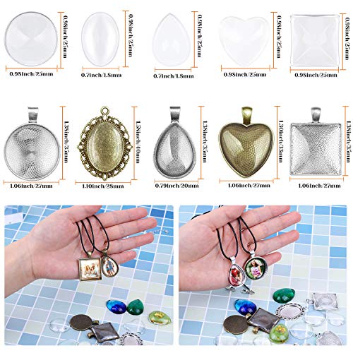 anezus Pendant Trays with Glass Cabochons for Jewelry Making, 90pcs Pendants Trays Set Including 30pcs Bezel Pendant Trays Blanks, 30pcs Glass - WoodArtSupply